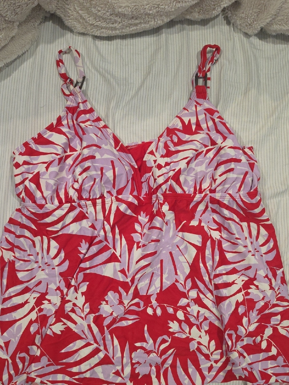 Kona Sol Red White Tropical Tankini Top